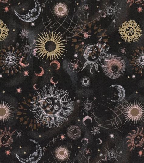 black with silver metallic sky fabric|Suns And Moons Black Premium Metallic Cotton Fabric .